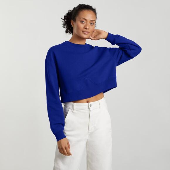 EVERLANE Long Sleeve Cropped Crewneck Sweatshirt Womens Medium Blue Relaxed - Picture 1 of 14